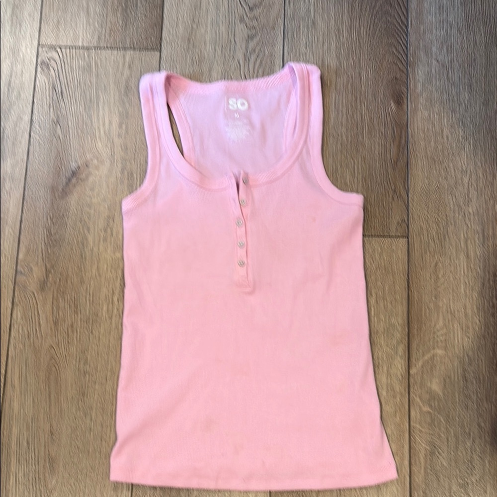 SO Pink Ribbed Racerback Tank Top
